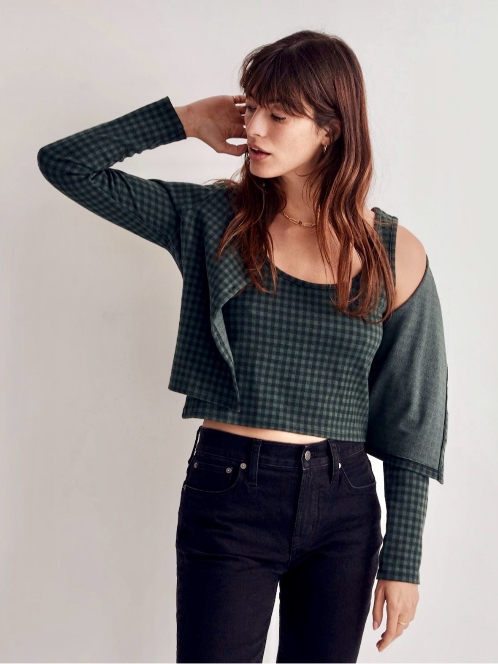 MADEWELL Jacquard Cardigan Twin Set in Gingham